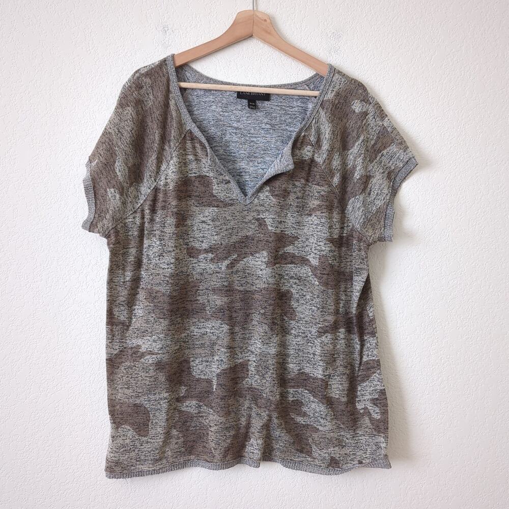 Lane Bryant Women's Top Brown Gray Camo Short Sleeve Tee Size 18 20 Plus NWOT‎
